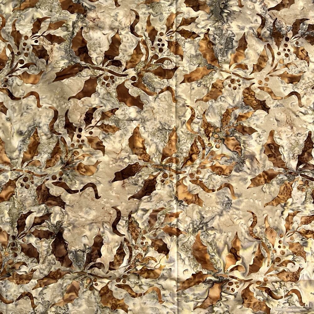 1 Yd Batik Tie Dyed Brown Beige Leaf Berry Fall Print Sewing Quilt Cotton Fabric